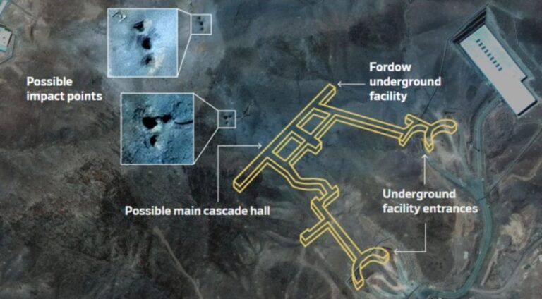 Satellite image showing activity at Iran's Fordow nuclear site after U.S. airstrike